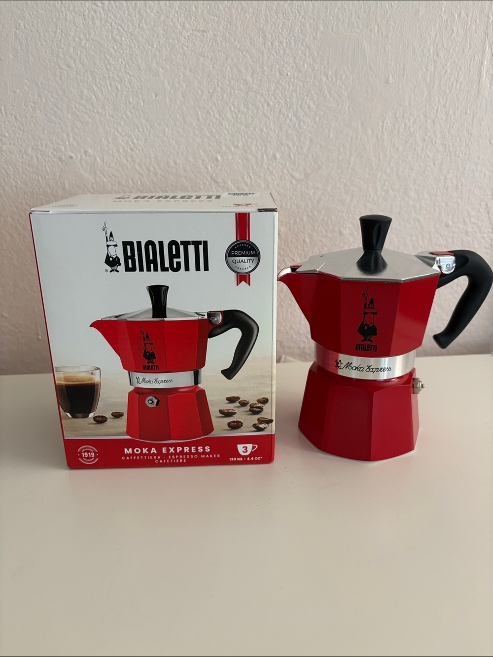 Bialetti Red Moka Express Stovetop Espresso Maker 3 cups